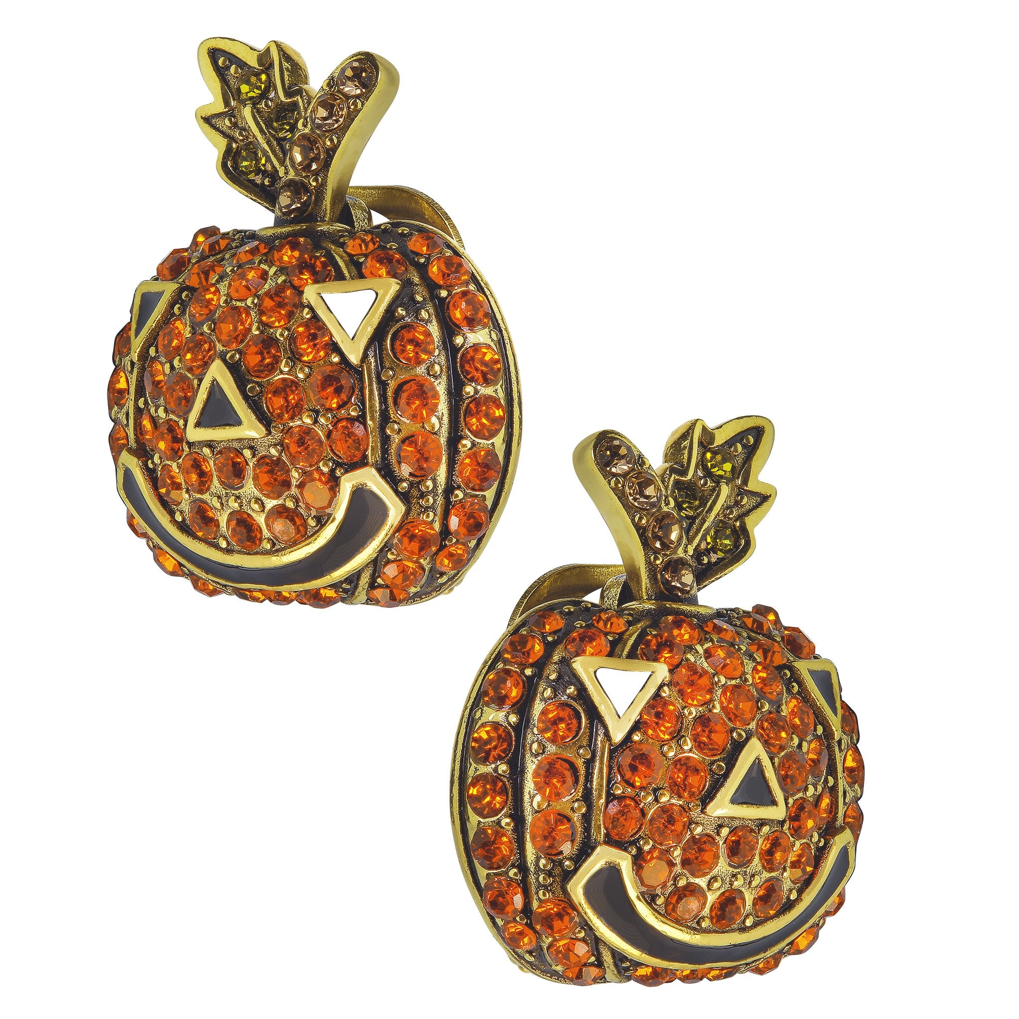 HEIDI DAUS  "Smashing Pumpkin" Enamel Crystal Pumpkin Button Earrings