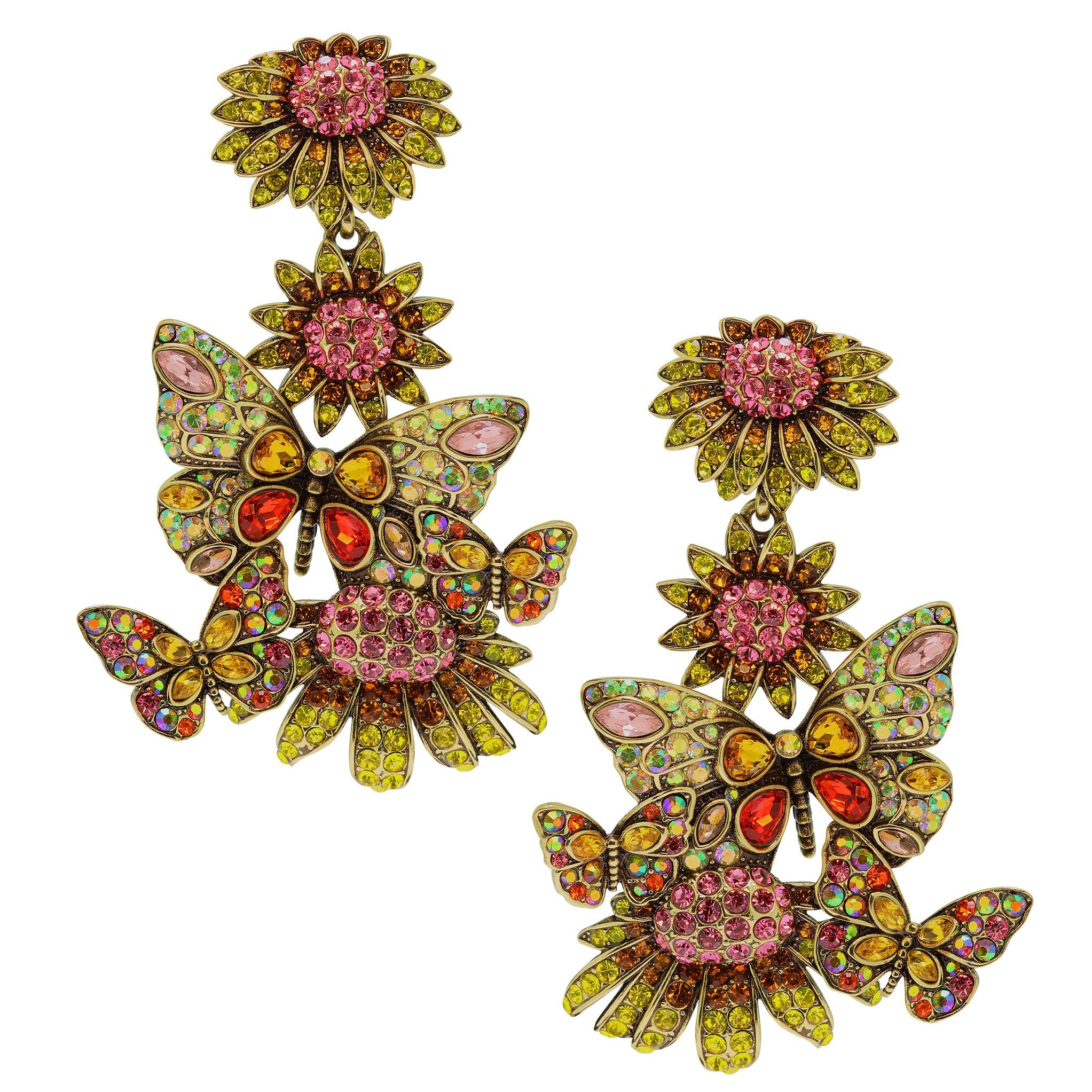 HEIDI DAUS "Butterflies Are Back" Crystal Butterflies Floral Dangle Earrings