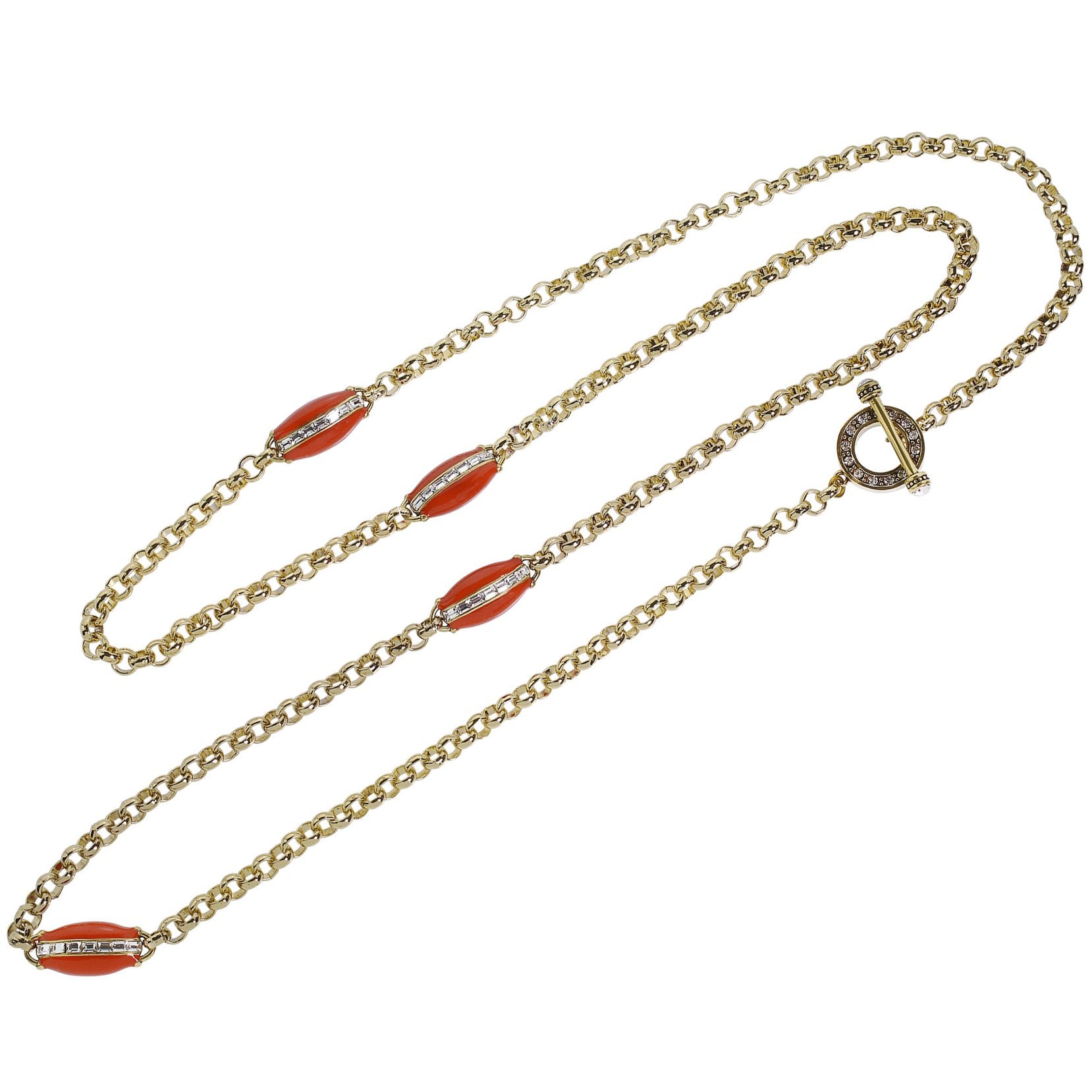 HEIDI DAUS "X Dome Long Strand" Enamel Crystal Chain Toggle Necklace