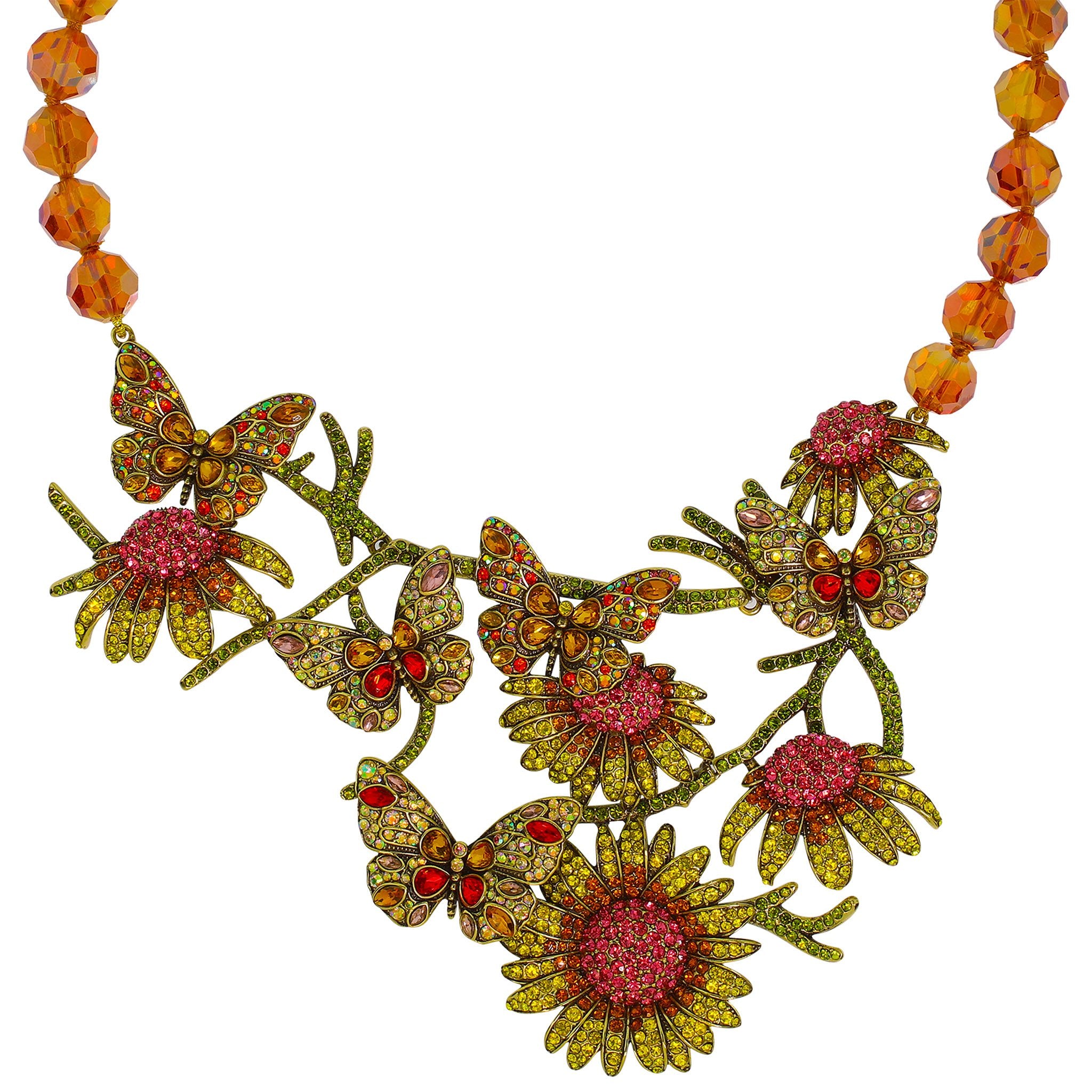 HEIDI DAUS "Butterflies Are Back" Beaded Crystal Butterflies Floral Necklace