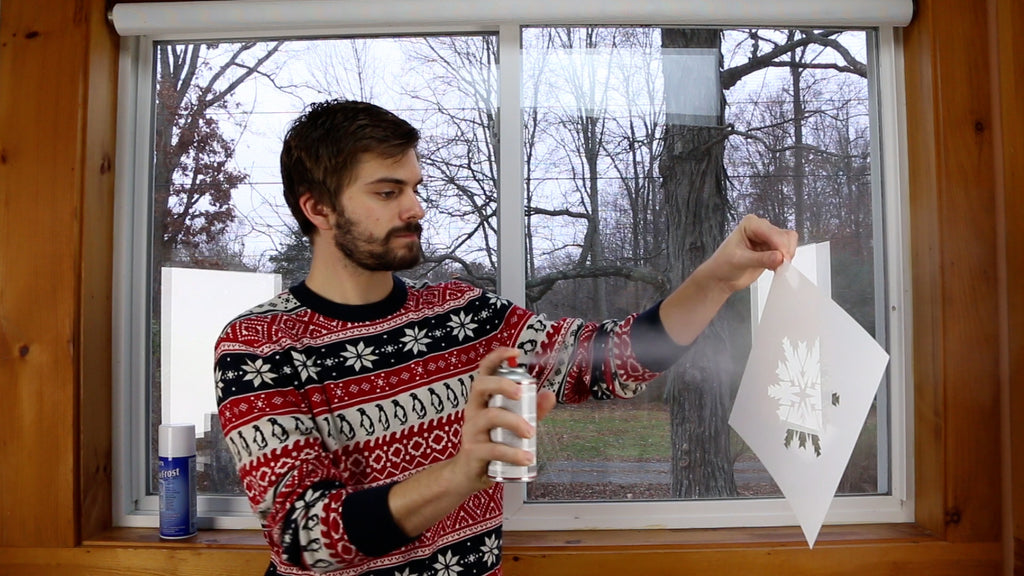 Stencil Snowflakes on Windows with Temporary Snow Frost