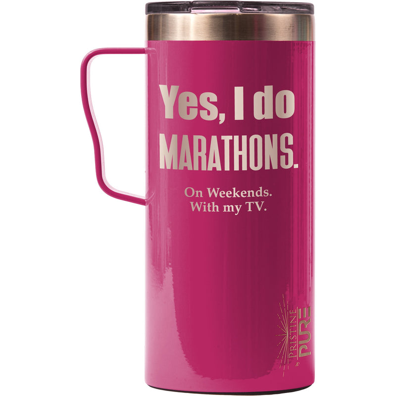 "It Fits" 18oz Antimicrobial Thermal Mug - Yes, I Do Marathons. On Weekends with my TV.