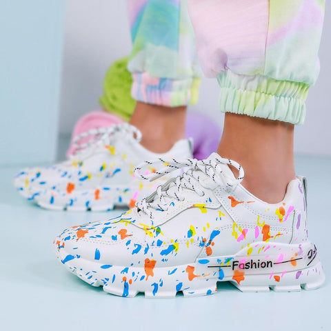 arena boutique adidasi albi colorati platforma talpa inalta pantofi sport