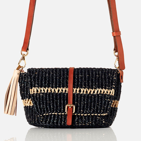 Savannah Woven Raffia Crossbody Bag Black Raffia