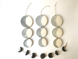 SOLD - triple silver sound of the crescent moon ceramic vertical wall piece