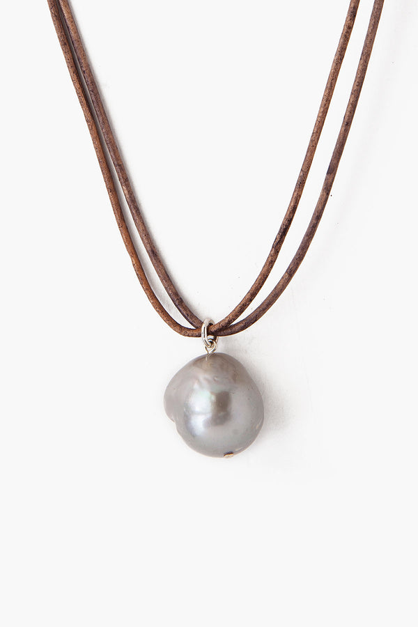 White Baroque Pearl on Leather Cord Necklace – Chan Luu