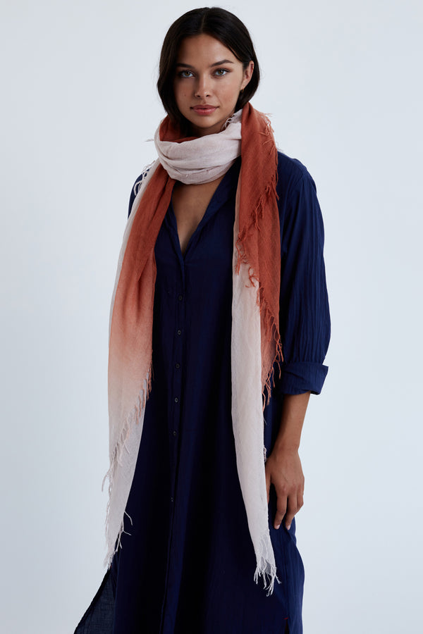 Cognac Dip Dye Cashmere and Silk Scarf