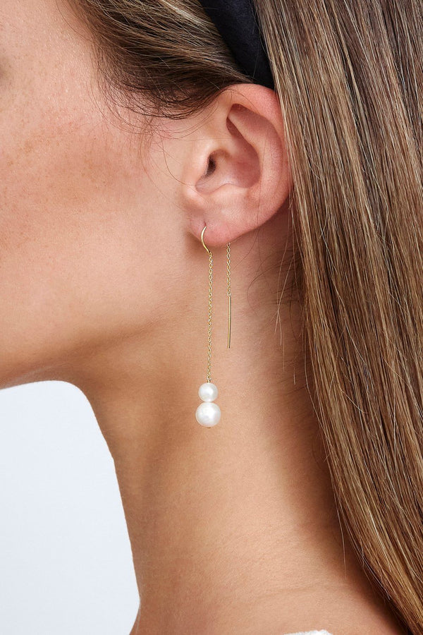 Four Tiered White Keshi Pearl Earrings by Chan Luu | Gold/White Pearl