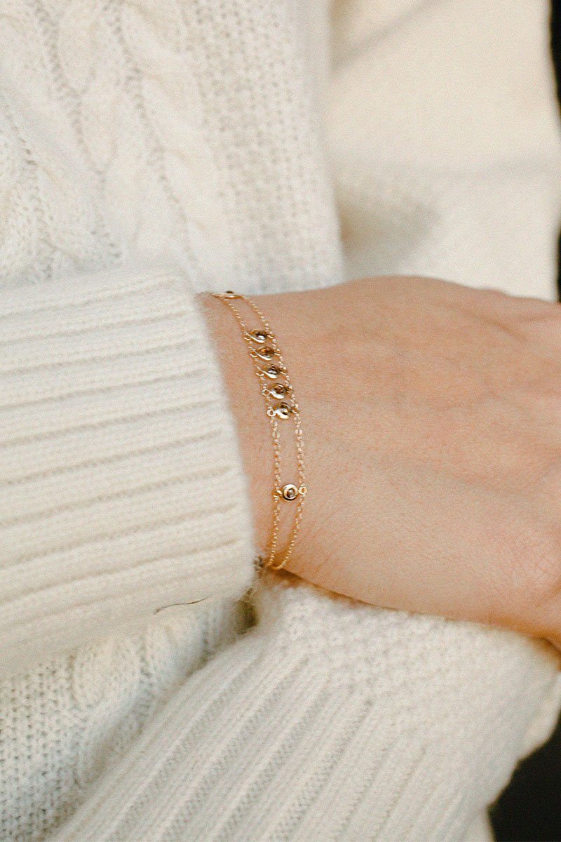 Champagne Diamond Gold Chain Bracelet