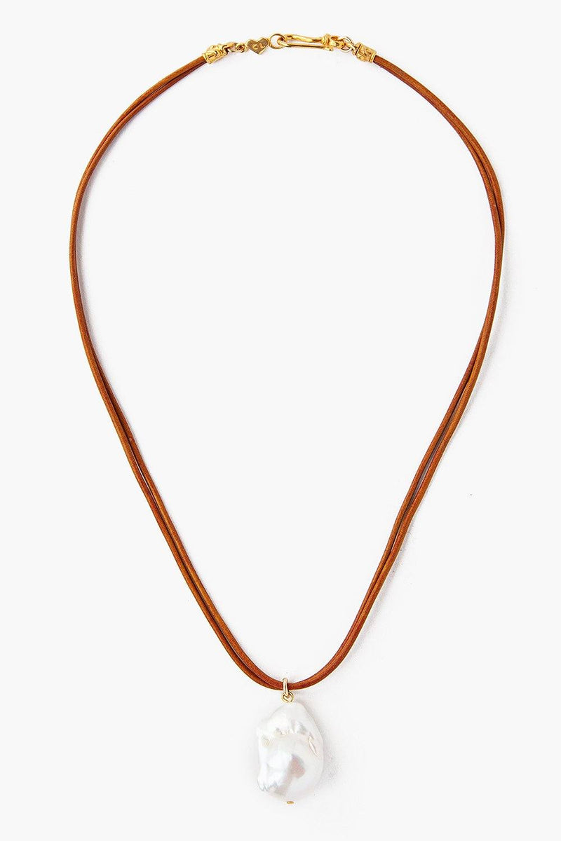 leather strap pearl necklace