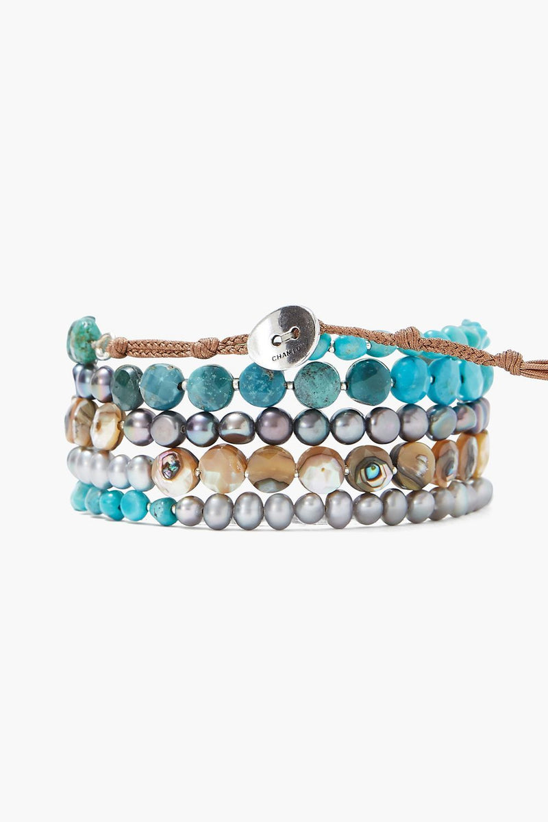 Pearl and Turquoise Coin Mix Naked Wrap Bracelet