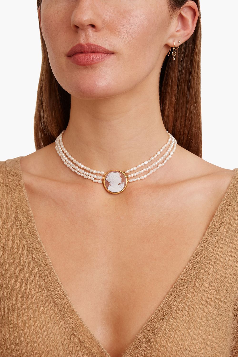 White Pearl Cameo Choker Necklace