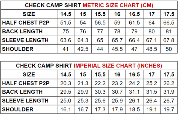 Check Shirt Size Chart – Cathcart