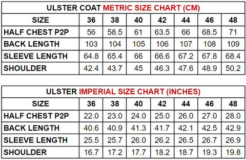 Ulster Coat Size Chart – Cathcart