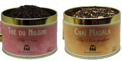 Boites de thé Nilgiri  et Chai Masala Saravane