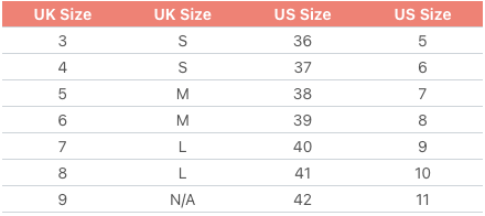 Women's shoe size chart