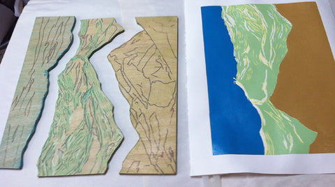 Block and print from the creation of Turning Tide by artist Hannah Phelps