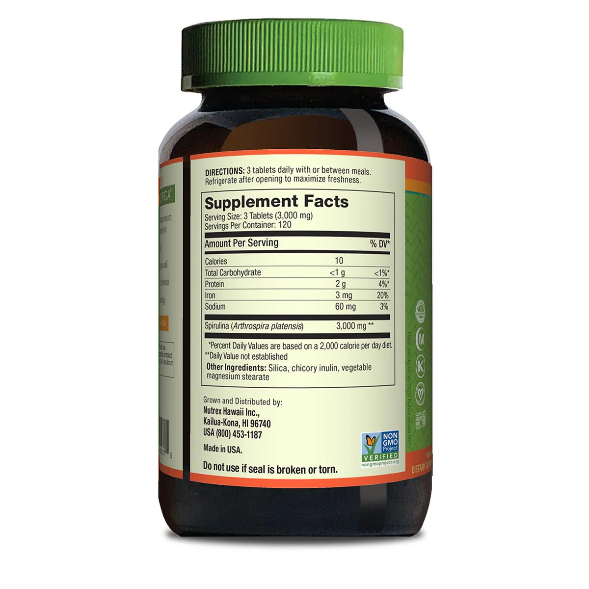 Supplement facts label on a bottle of dietary supplement tablets from Nutrex Hawaii Inc.