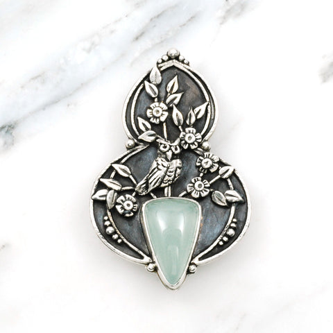 Vickie Hallmark | Wisdom Brooch | Argentium sterling, fine silver, aquamarine