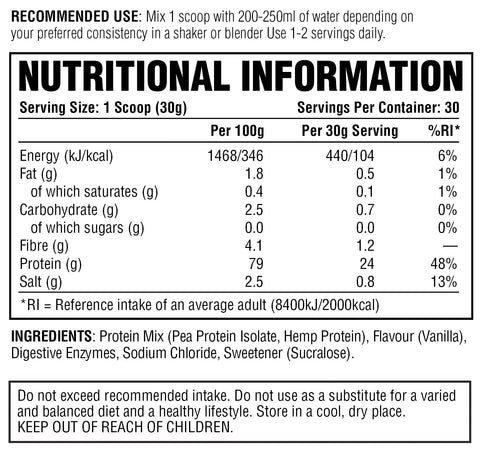 PER4M Vegan Protein Vanilla Nutritional Information