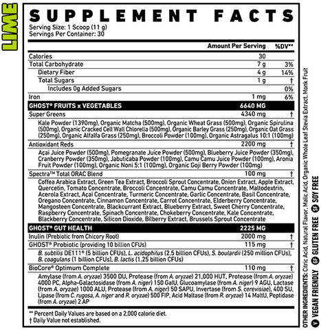 Ghost Greens Lime Flavour Nutrition Information