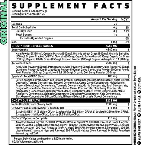 Ghost Greens Original Flavour Nutrition Information