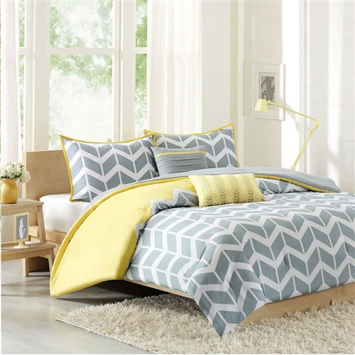 Chevron Stripes Comforter Set In Gray White Yellow Simply Home Life