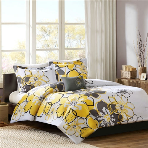 yellow and gray reversible comforter