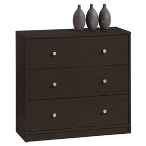 Modern 3 Drawer Chest Bedroom Bureau In Dark Brown Wood Finish