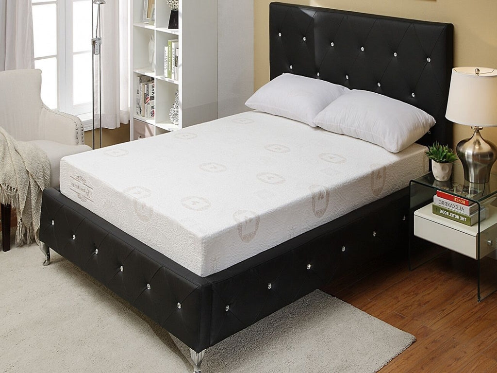 Black Modern Crystal Tufted Bed with Upholstered Headboard – Simply