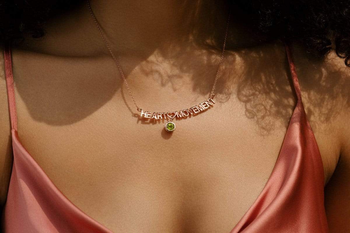 Heart Movement Necklace in Rose Gold / Peridot