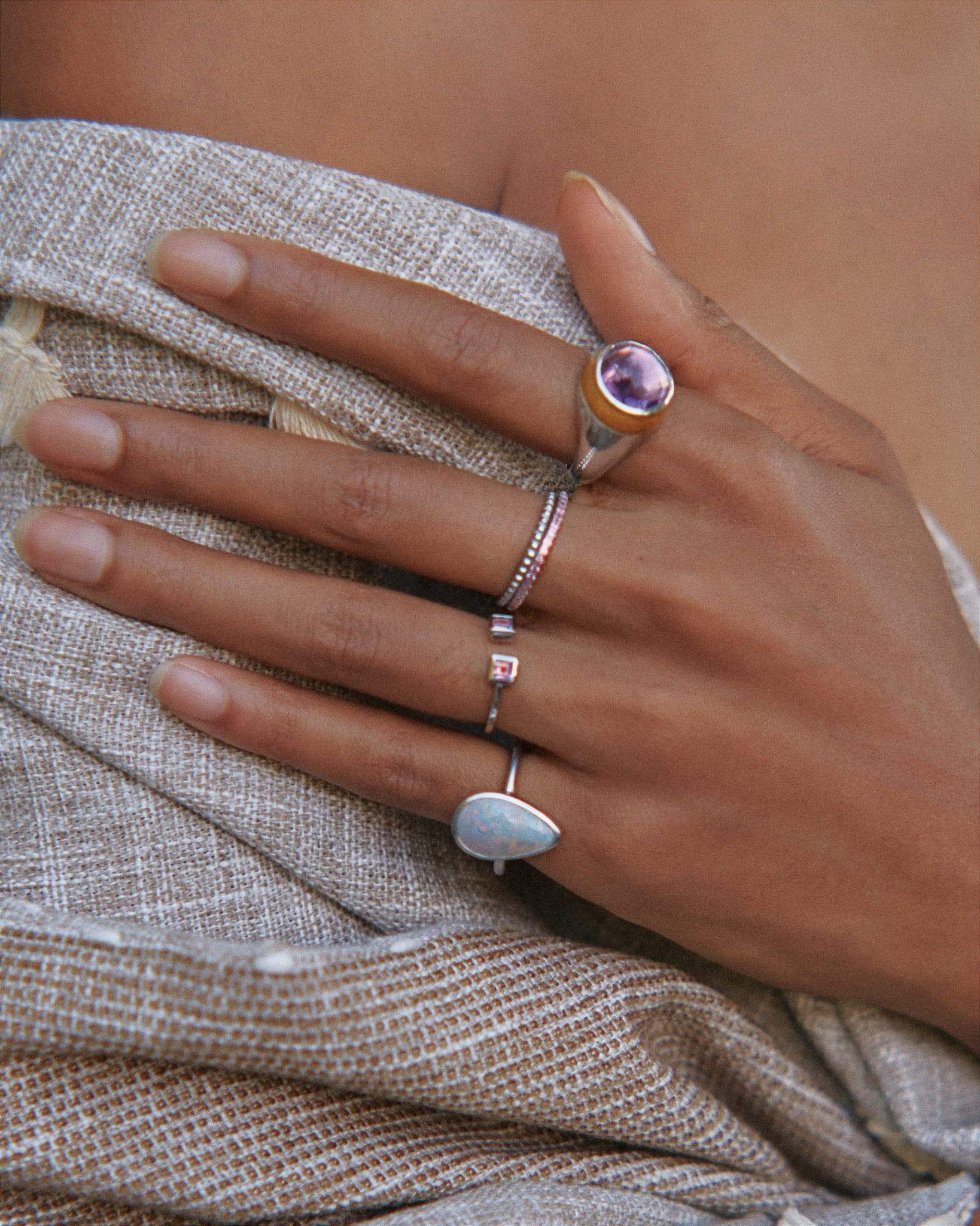 Earth's Essence Opal Ring in Matte Silver