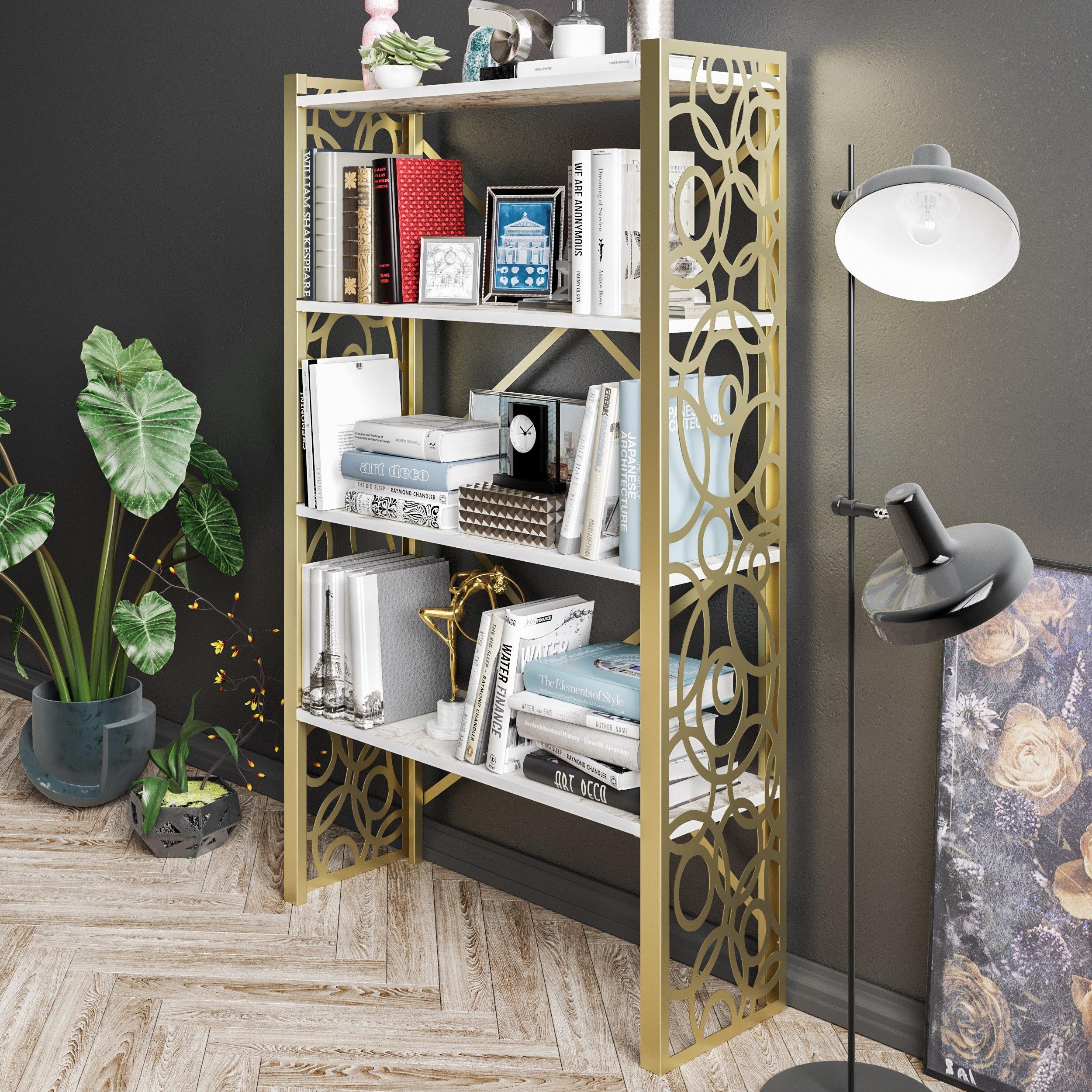 Jeni 63 Tall Metal Wood Bookcase | Bookshelf | Display Unit Silva Green & Black