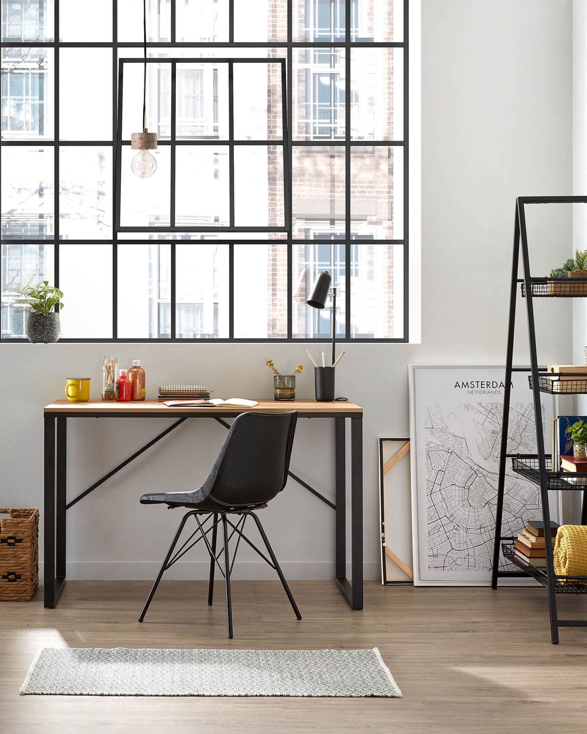 Decorotika Gama Computer Desk with Wall Cubby Shelf - Oud Oak & Black