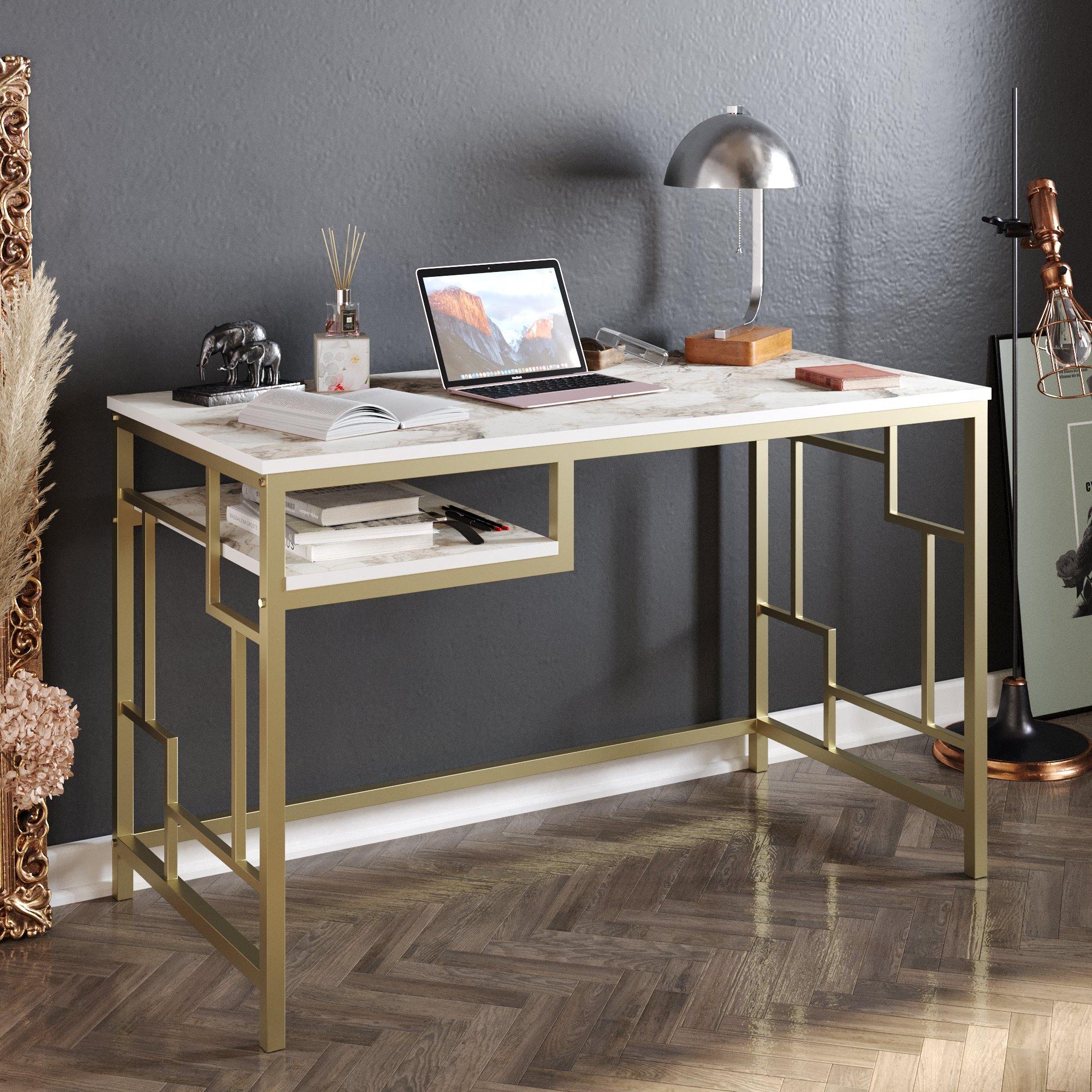 Decorotika Gama Computer Desk with Wall Cubby Shelf - Oud Oak & Black