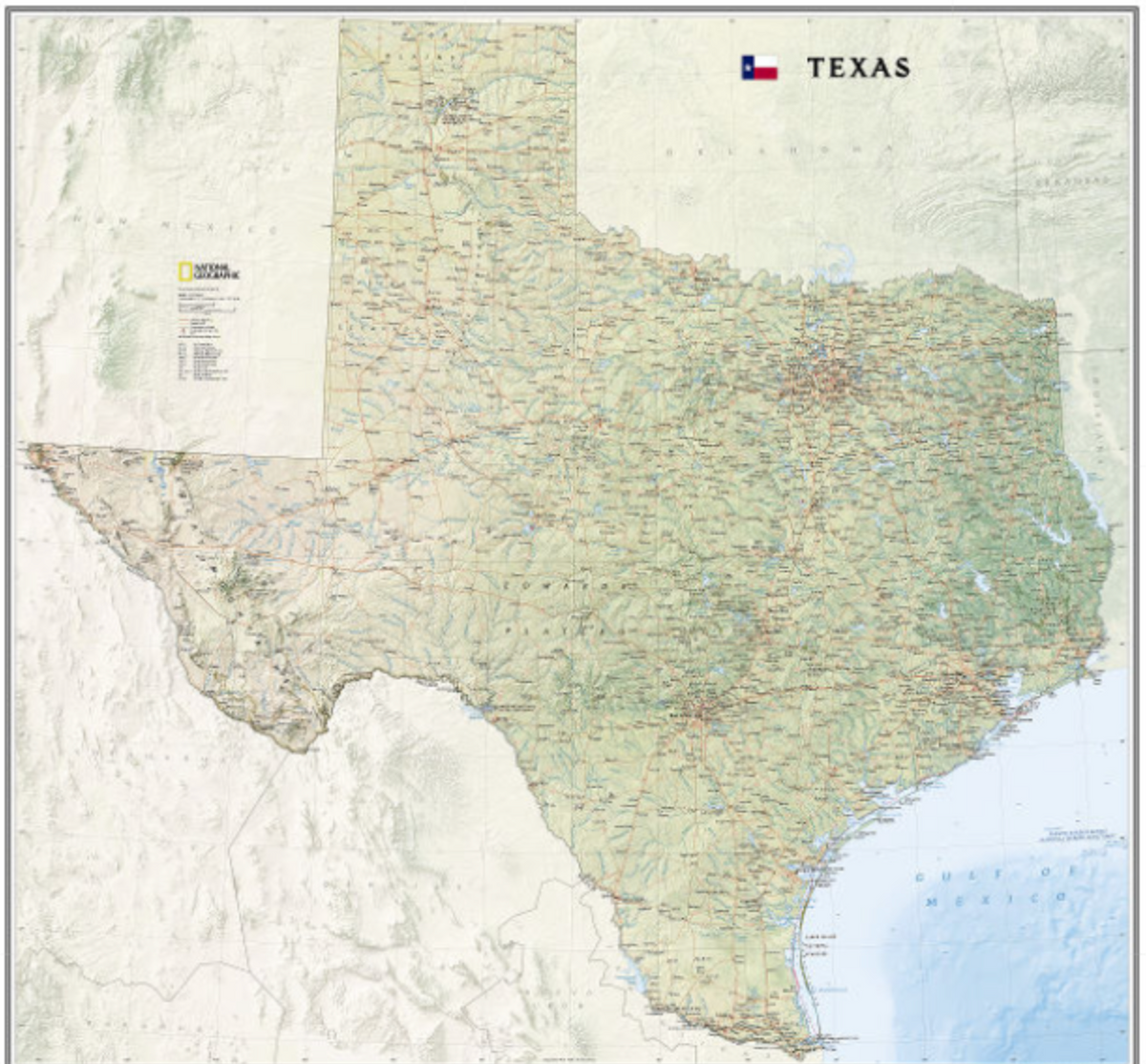 Texas National Geographic Wall Map – Houston Map Company