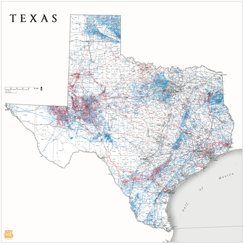 Texas Pipeline Wall Map 2021