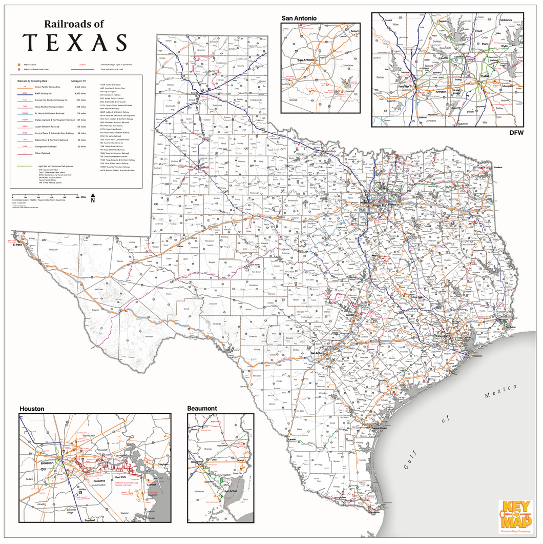 Texas Railroad Wall Map Official Map Of Texas 2022 Houston Map Company 2275