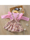 Multi-colored 2-Piece Autumn Baby Girl Clothes Outfit Butterfly Sleeve Romper + Flower Suspender Skirt