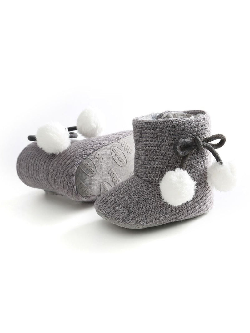 Baby Girl Pom-trim Warm Prewalker Boots – GogogoBaby