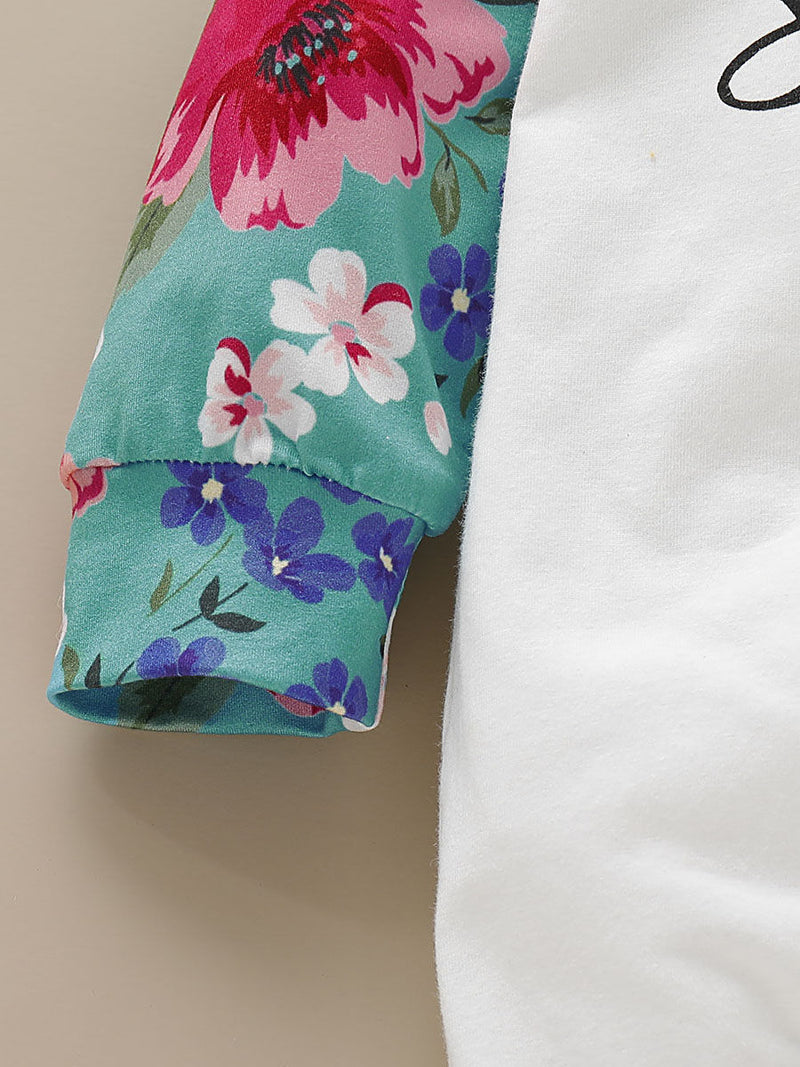 Little Sister Floral Print Long-sleeved Hooded Jumpsuit