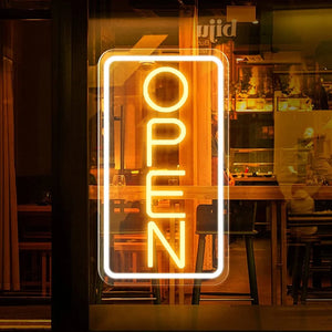 Vertical Open Neon Sign With Border - NeonSignly.com - Neon Open Signs For Business
