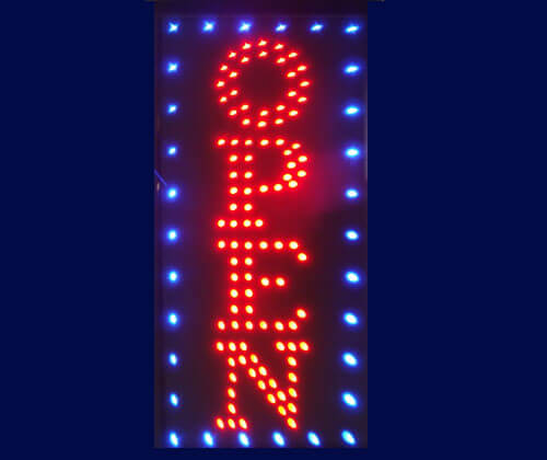 Green and Blue Verticle Open LED Sign –