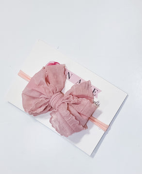 Ruffle Bow Mini Nylon Headband Paris Pink