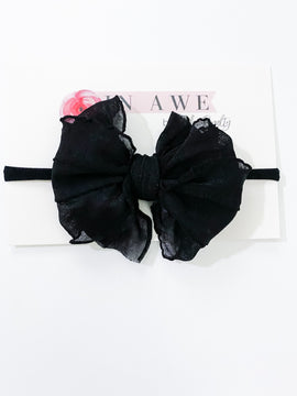 Ruffle Bow Mini Nylon Headband Black