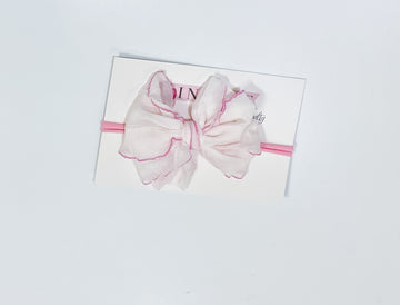 Ruffle Bow Mini Nylon Headband Cotton Candy