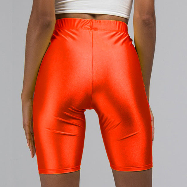 shiny red biker shorts