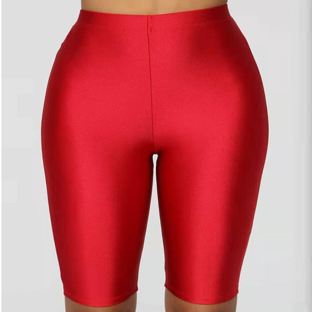 red shiny biker shorts