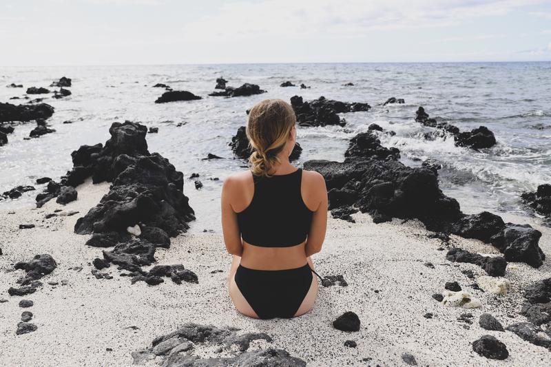 black ribbed high waisted bikini bottoms