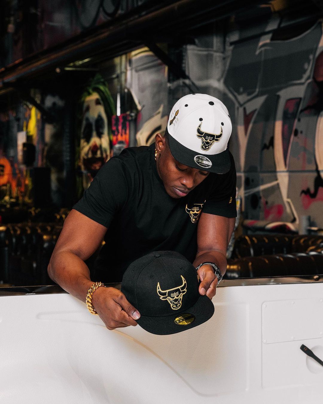 Black & Gold Fitted Hats Fam Cap Store